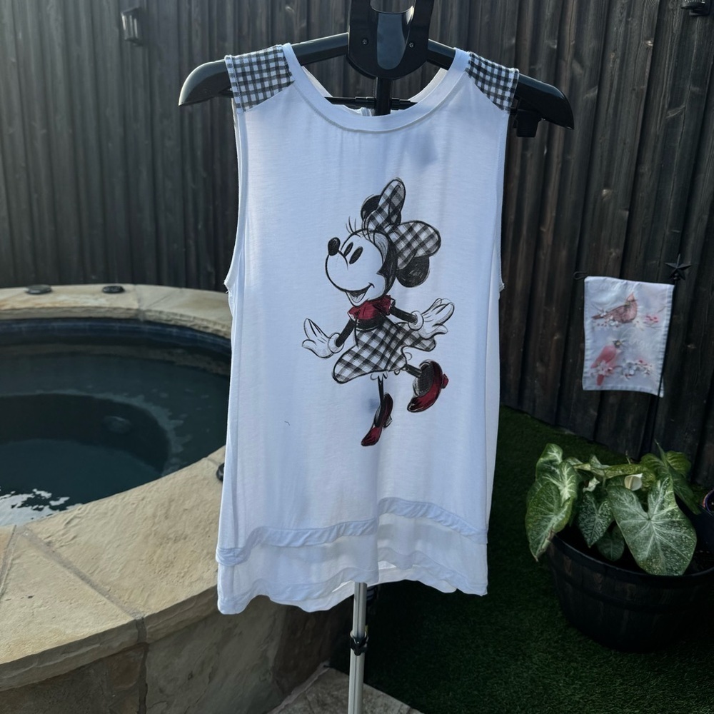 Disney White Sleeveless Top with Ginham Minnie